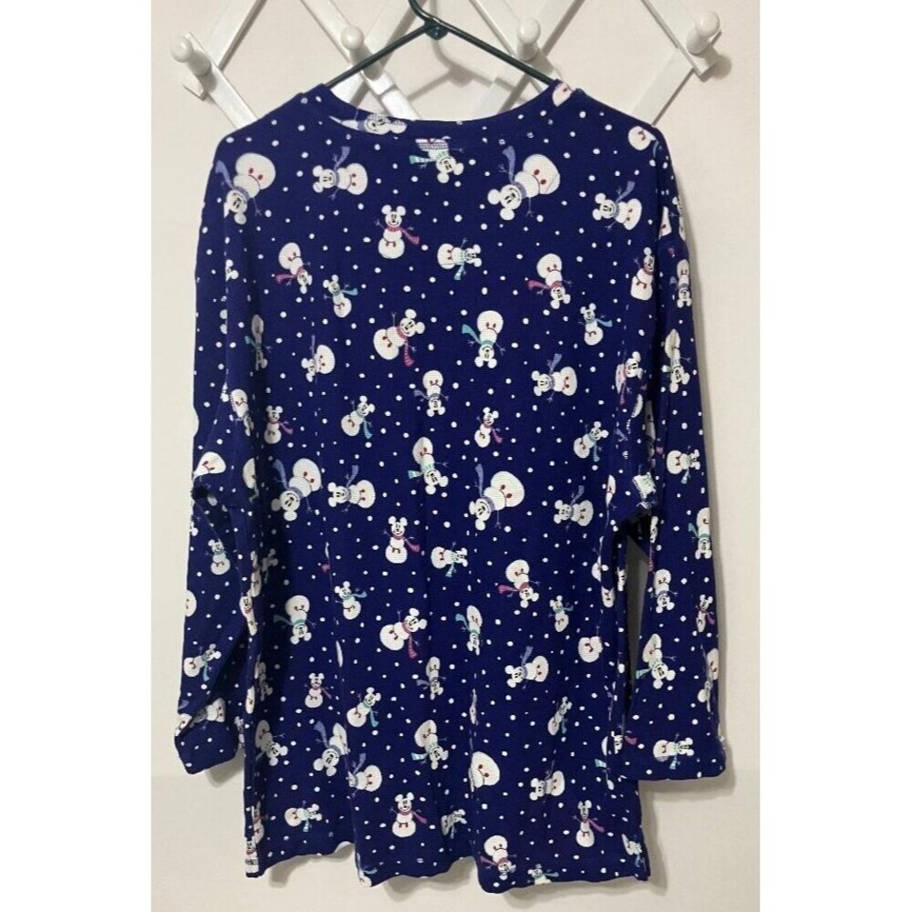 Disney Store Women’s  L/XL Blue Thermal Mickey Mouse Snowman Pajama Top Only NWT - Picture 3 of 6